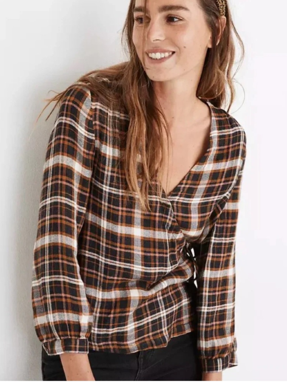 Madewell Plaid Gauze Double Tie Wrap Top Size Medium Cottagecore Fall Earth Tone